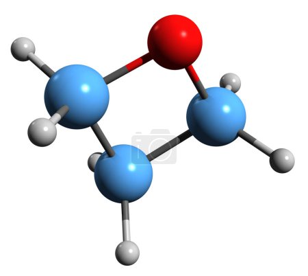 Foto de Imagen 3D de la fórmula esquelética de Oxetano: estructura química molecular del oxaciclobutano aislado sobre fondo blanco - Imagen libre de derechos