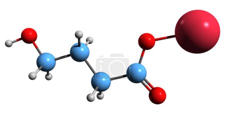 Téléchargez les photos : Image 3D de la formule squelettique de l'oxybate de sodium - structure chimique moléculaire du médicament contre la narcolepsie isolé sur fond blanc - en image libre de droit