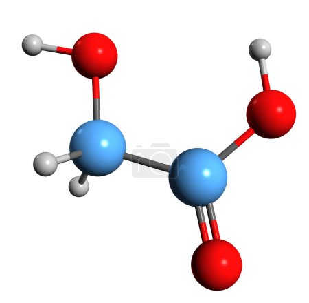 Téléchargez les photos : Image 3D de la formule squelettique de l'acide glycolique - structure chimique moléculaire de l'acide hydroxyacétique isolé sur fond blanc - en image libre de droit