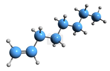 Téléchargez les photos : Image 3D de la formule squelettique 1-octène - structure chimique moléculaire de l'octylène isolé sur fond blanc - en image libre de droit