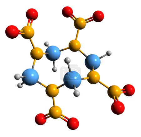 Foto de Imagen 3D de la fórmula esquelética de octogeno - estructura química molecular de nitroamina alto explosivo aislado sobre fondo blanco - Imagen libre de derechos