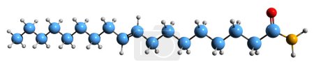 Foto de Imagen 3D de la fórmula esquelética de Oleamide: estructura química molecular de la amida de ácido oleico aislada sobre fondo blanco - Imagen libre de derechos