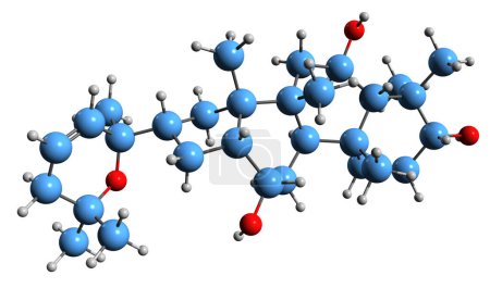 Téléchargez les photos : Image 3D de la formule squelettique Panaxatriol - structure chimique moléculaire du ginsénoside isolé sur fond blanc - en image libre de droit