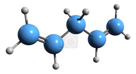 Téléchargez les photos : Image 3D de la formule squelettique du pipérylène - structure chimique moléculaire du pentadiène isolé sur fond blanc - en image libre de droit
