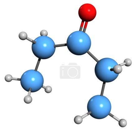 Foto de Imagen 3D de la fórmula esquelética de Pentanona - estructura química molecular de la cetona de dietilo aislada sobre fondo blanco - Imagen libre de derechos