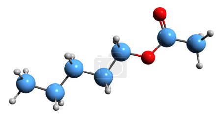 Téléchargez les photos : Image 3D de la formule squelettique de l'acétate d'amyle - structure chimique moléculaire de l'acétate de pentyle isolé sur fond blanc - en image libre de droit