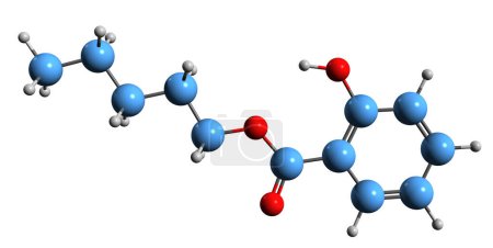 Photo for 3D image of Amyl salicylate skeletal formula - molecular chemical structure of Pentyl salicylate isolated on white background - Royalty Free Image