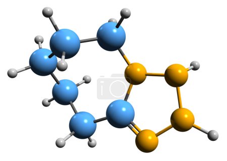 Foto de Imagen 3D de la fórmula esquelética de pentilenetetrazol: estructura química molecular del estimulante respiratorio Corazol aislado sobre fondo blanco - Imagen libre de derechos