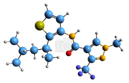 Photo for 3D image of Penthiopyrad skeletal formula - molecular chemical structure of Fungicide isolated on white background - Royalty Free Image