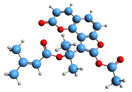 Foto de Imagen 3D de la fórmula esquelética de Peucenidin - estructura química molecular de furanocumarina aislada sobre fondo blanco - Imagen libre de derechos