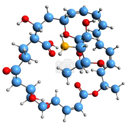 Téléchargez les photos : Image 3D de la formule squelettique de la natamycine - structure chimique moléculaire de la pimaricine antifongique isolée sur fond blanc - en image libre de droit