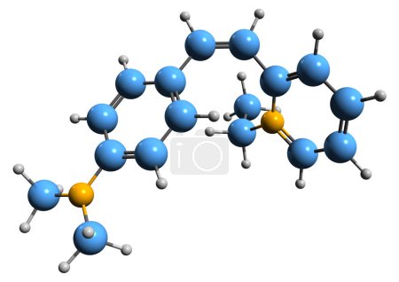 Téléchargez les photos : Image 3D de la formule squelettique de Daspei - structure chimique moléculaire du colorant cyanine Pinaflavol isolé sur fond blanc - en image libre de droit