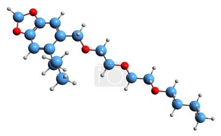 Téléchargez les photos : Image 3D de la formule squelettique du butoxyde de pipéronyle - structure chimique moléculaire de l'insecticide isolé sur fond blanc - en image libre de droit