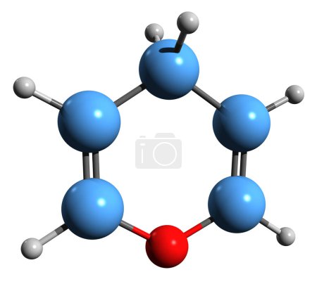Téléchargez les photos : Image 3D de la formule squelettique Pyran - structure chimique moléculaire de l'oxine isolée sur fond blanc - en image libre de droit