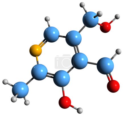 Foto de Imagen 3D de la fórmula esquelética de Pyridoxal - estructura química molecular de la vitamina B6 aislada sobre fondo blanco - Imagen libre de derechos