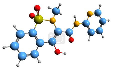 Photo for 3D image of Piroxicam skeletal formula - molecular chemical structure of  nonsteroidal anti-inflammatory drug isolated on white background - Royalty Free Image