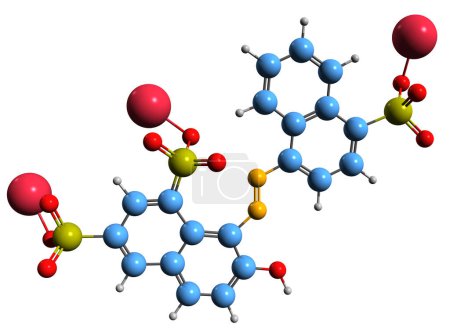 Téléchargez les photos : Image 3D de la formule squelettique Ponceau 4R - structure chimique moléculaire du colorant synthétique rouge cochenille A isolé sur fond blanc - en image libre de droit