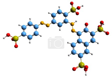 Téléchargez les photos : Image 3D de la formule squelettique de Ponceau S - structure chimique moléculaire du rouge acide 112 isolé sur fond blanc - en image libre de droit