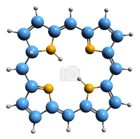 Téléchargez les photos : Image 3D de la formule squelettique de Porphine - structure chimique moléculaire du composé hétérocyclique isolé sur fond blanc - en image libre de droit