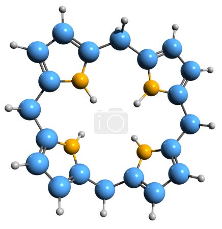 Téléchargez les photos : Image 3D de la formule squelettique de l'hexahydroporphine - structure chimique moléculaire du Calixpyrrole isolé sur fond blanc - en image libre de droit