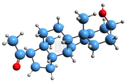 Téléchargez les photos : Image 3D de la formule squelettique de la prégnénolone - structure chimique moléculaire d'un stéroïde endogène isolé sur fond blanc - en image libre de droit