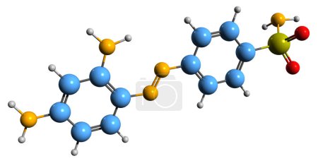 Foto de Imagen 3D de la fórmula esquelética de Prontosil - estructura química molecular del fármaco antibacteriano sulfonamida aislado sobre fondo blanco - Imagen libre de derechos