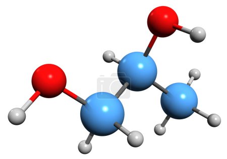 Téléchargez les photos : Image 3D de la formule squelettique du propylène glycol - structure chimique moléculaire de l'isolant sur fond blanc - en image libre de droit