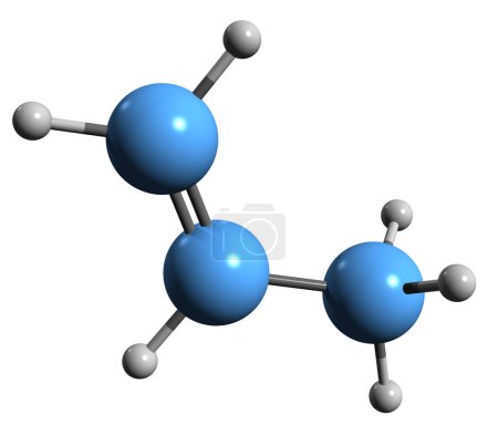 Foto de Imagen 3D de la fórmula esquelética de propileno - estructura química molecular de Propeno aislado sobre fondo blanco - Imagen libre de derechos