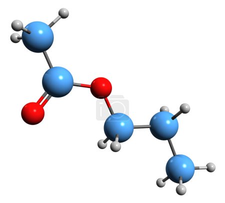 Téléchargez les photos : Image 3D de la formule squelettique de l'acétate de propyle - structure chimique moléculaire du solvant Éthanoate de propyle isolé sur fond blanc - en image libre de droit