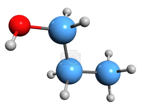 Téléchargez les photos : Image 3D de la formule squelettique de Propanol - structure chimique moléculaire du carbinol éthylique isolé sur fond blanc - en image libre de droit