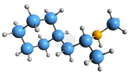 Téléchargez les photos : Image 3D de la formule squelettique de la propylhexédrine - structure chimique moléculaire de l'hexahydro-désoxyéphédrine isolée sur fond blanc - en image libre de droit