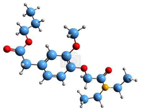 Foto de Imagen 3D de la fórmula esquelética de Propanidid - estructura química molecular del fenilacetato anestésico general aislado sobre fondo blanco - Imagen libre de derechos