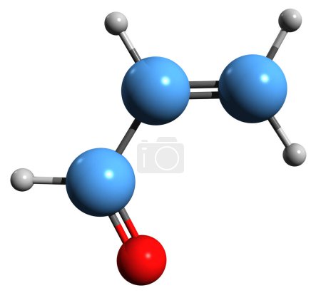 Foto de Imagen 3D de la fórmula esquelética de Acrolein - estructura química molecular del propenal aislado sobre fondo blanco - Imagen libre de derechos