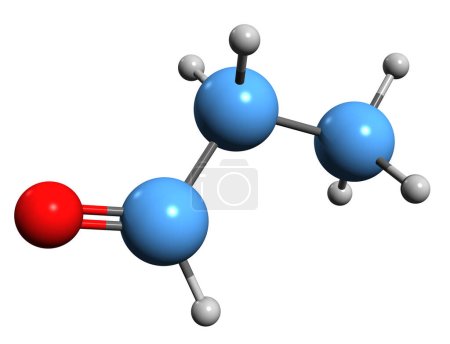 Foto de Imagen 3D de la fórmula esquelética de propionato dehído - estructura química molecular del aldehído de 3 carbonos aislado sobre fondo blanco - Imagen libre de derechos
