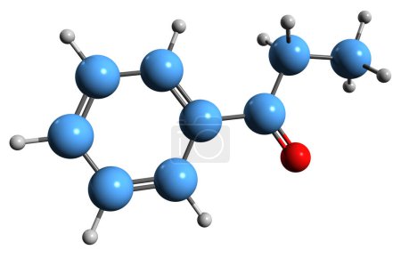 Foto de Imagen 3D de la fórmula esquelética de Propiophenone - estructura química molecular de la cetona de etilo fenilo aislada sobre fondo blanco - Imagen libre de derechos