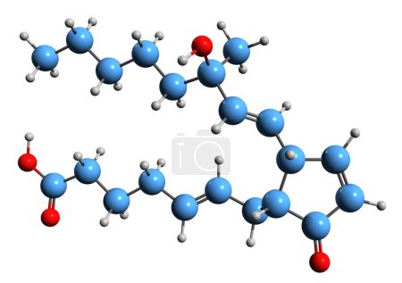 Foto de Imagen 3D de la fórmula esquelética de Prostaglandina A2 - estructura química molecular de eicosanoide aislado sobre fondo blanco - Imagen libre de derechos