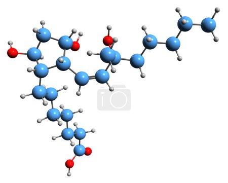 Téléchargez les photos : Image 3D de la formule squelettique F1 de la prostaglandine - structure chimique moléculaire de l'eicosanoïde isolé sur fond blanc - en image libre de droit