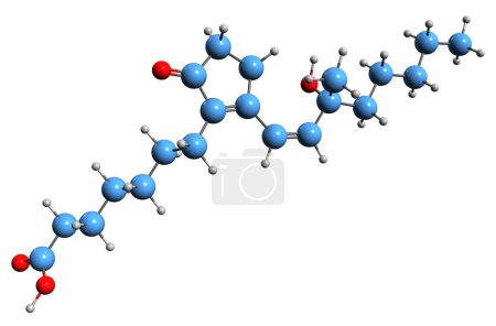 Téléchargez les photos : Image 3D de la formule squelettique de la prostaglandine B1 - structure chimique moléculaire de l'eicosanoïde isolé sur fond blanc - en image libre de droit
