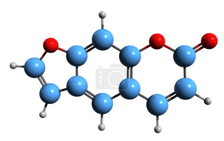 Foto de Imagen 3D de la fórmula esquelética de Psoralen - estructura química molecular de furanocumarina aislada sobre fondo blanco - Imagen libre de derechos