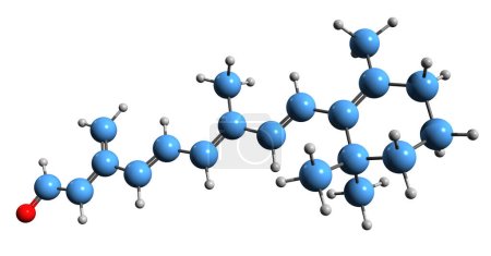 Foto de Imagen 3D de la fórmula esquelética retiniana - estructura química molecular del cromóforo de polieno Retinaldehído aislado sobre fondo blanco - Imagen libre de derechos