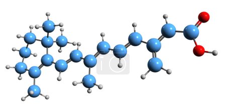 Téléchargez les photos : Image 3D de la formule squelettique de l'acide rétinoïque - structure chimique moléculaire de l'acide de vitamine A isolé sur fond blanc - en image libre de droit