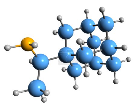 Téléchargez les photos : Image 3D de la formule squelettique de Rimantadine - structure chimique moléculaire du médicament antiviral isolé sur fond blanc - en image libre de droit