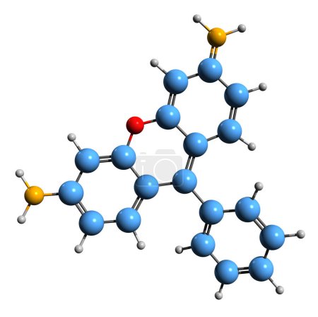 Téléchargez les photos : Image 3D de la formule squelettique rhodamine - structure chimique moléculaire du colorant triarylméthane isolé sur fond blanc - en image libre de droit