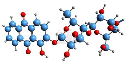 Photo for 3D image of Rubierythric acid skeletal formula - molecular chemical structure of Rubia tinctorum phytochemical isolated on white background - Royalty Free Image