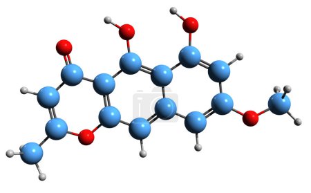 Téléchargez les photos : Image 3D de la formule squelettique de la rubrofusarine - structure chimique moléculaire de la benzochroménone isolée sur fond blanc - en image libre de droit