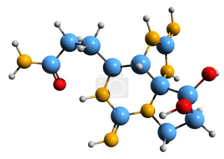 Foto de Imagen 3D de la fórmula esquelética de Saxitoxina: estructura química molecular de la neurotoxina de mariscos aislada sobre fondo blanco - Imagen libre de derechos