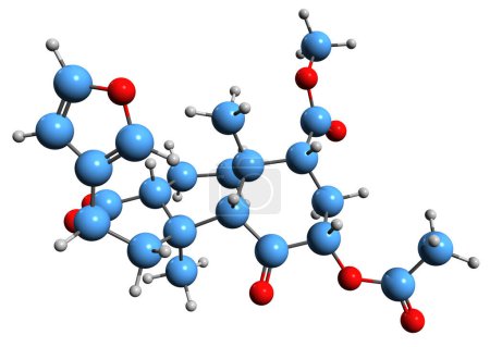 Téléchargez les photos : Image 3D de Salvinorine Une formule squelettique - structure chimique moléculaire d'hallucinogène dissociatif isolé sur fond blanc - en image libre de droit