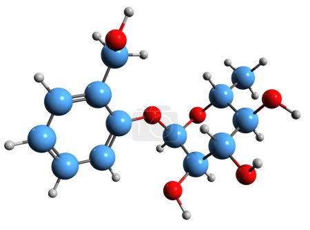 Foto de Imagen 3D de la fórmula esquelética de Salicina - estructura química molecular del beta-glucósido alcohólico aislado sobre fondo blanco - Imagen libre de derechos