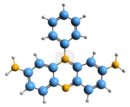 Téléchargez les photos : Image 3D de la formule squelettique phénosafranine - structure chimique moléculaire du pinasafrole fluorochrome isolé sur fond blanc - en image libre de droit