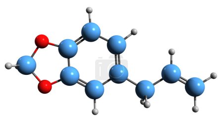 Photo for 3D image of Safrole skeletal formula - molecular chemical structure of  sassafras phenylpropanoid isolated on white background - Royalty Free Image